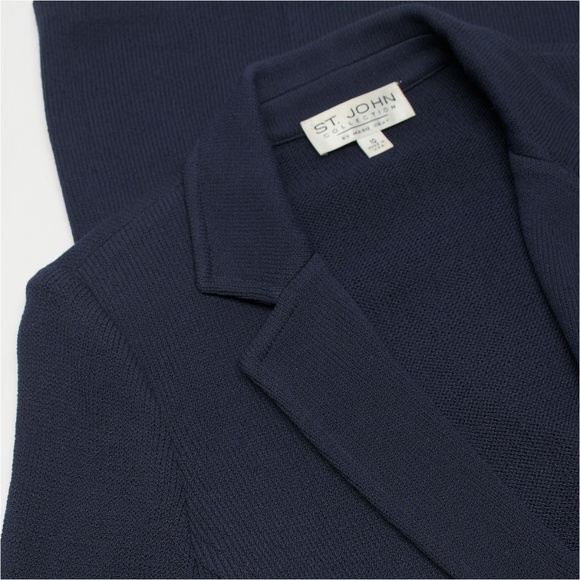ST. JOHN by MARIE GRAY Navy Blue Knit Blazer Jacket Size 10 - Picture 9 of 9